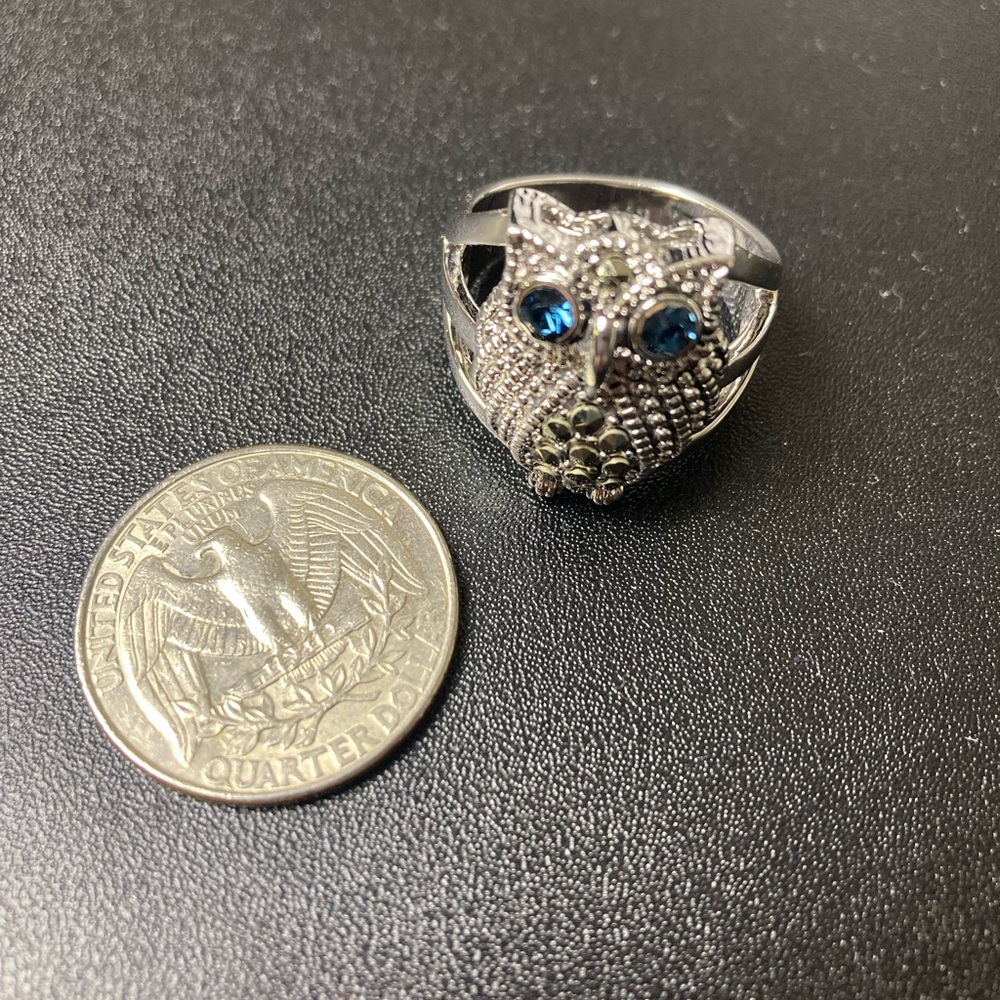 Silver Owl Ring  with Blue Accents rsc